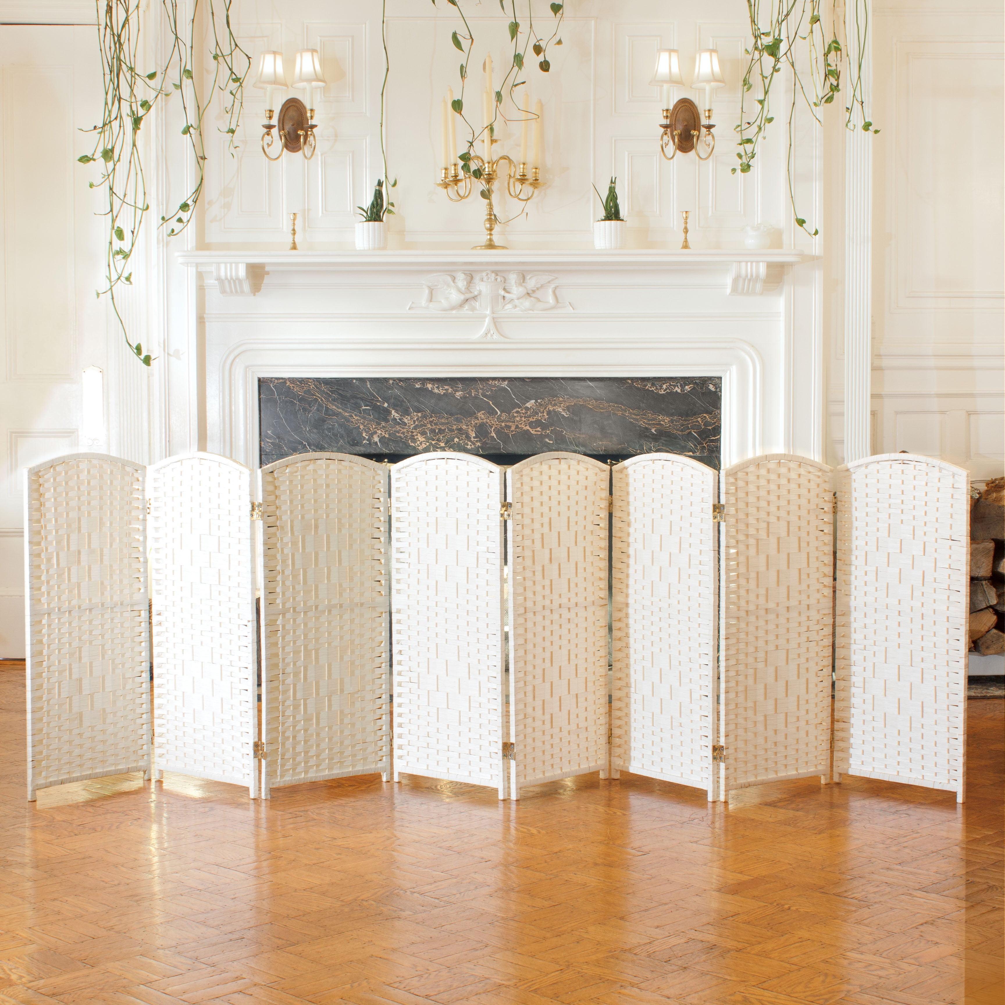 3 ft. Short Diamond Weave Fiber Folding Screen - White - 8 Panel