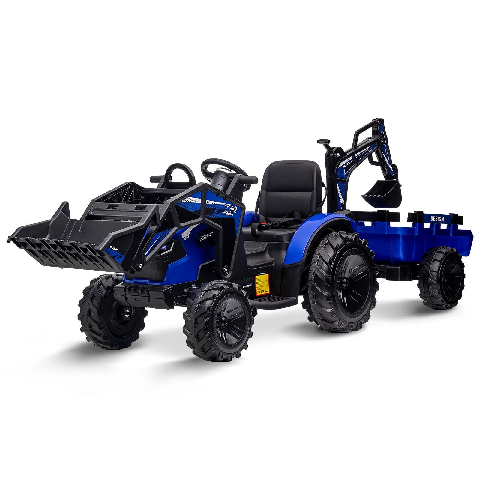 Juiluna 3 in 1 Ride on Tractor, Excavator & Bulldozer, 24V Electric Vehicle w/Trailer, Shovel Bucket, Digger, Remote Control, EVA Tire, LED Light, Music, USB & Blue tooth, Kids Ride on Car,