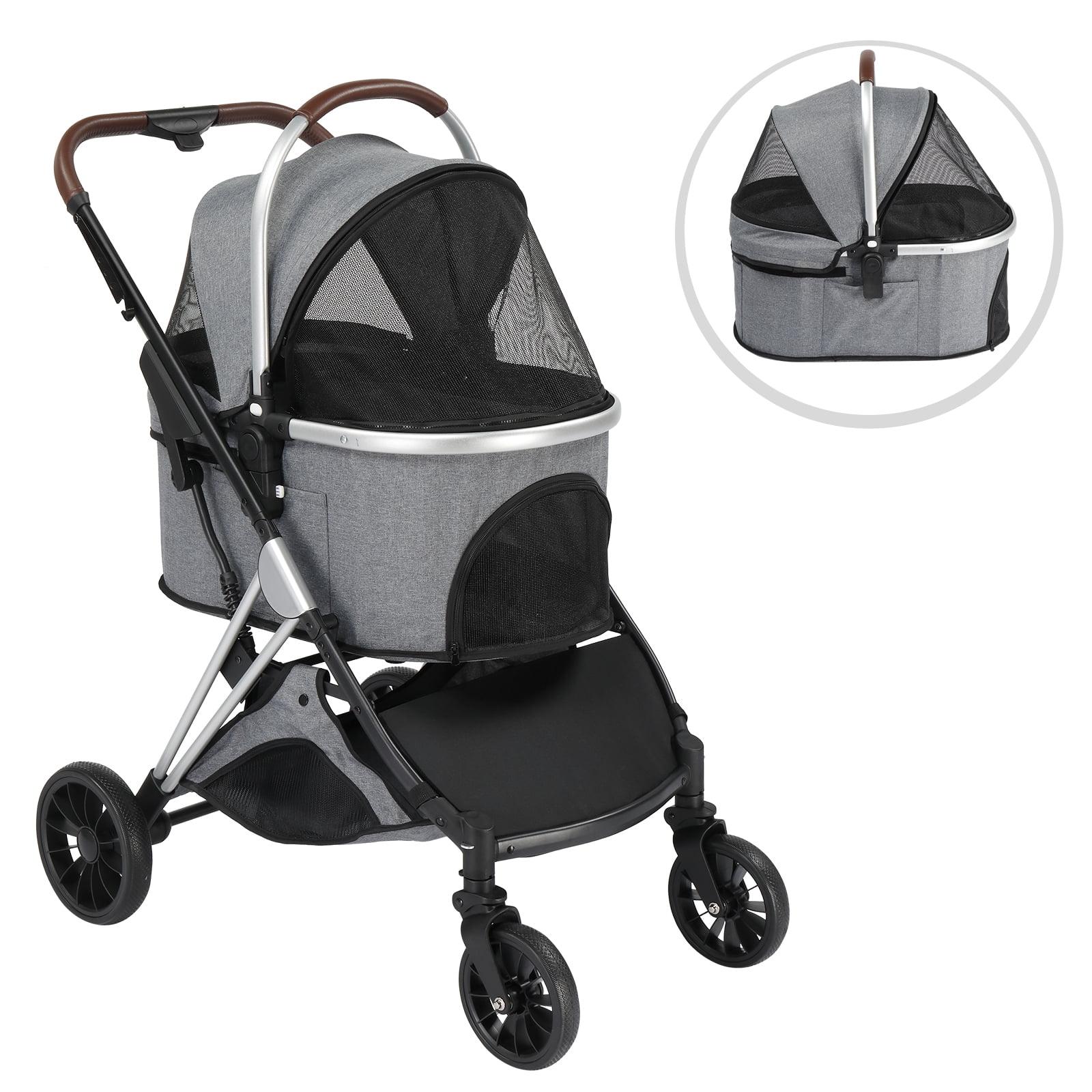 Grey 3-in-1 Lightweight Pet Stroller with Detachable Carrier