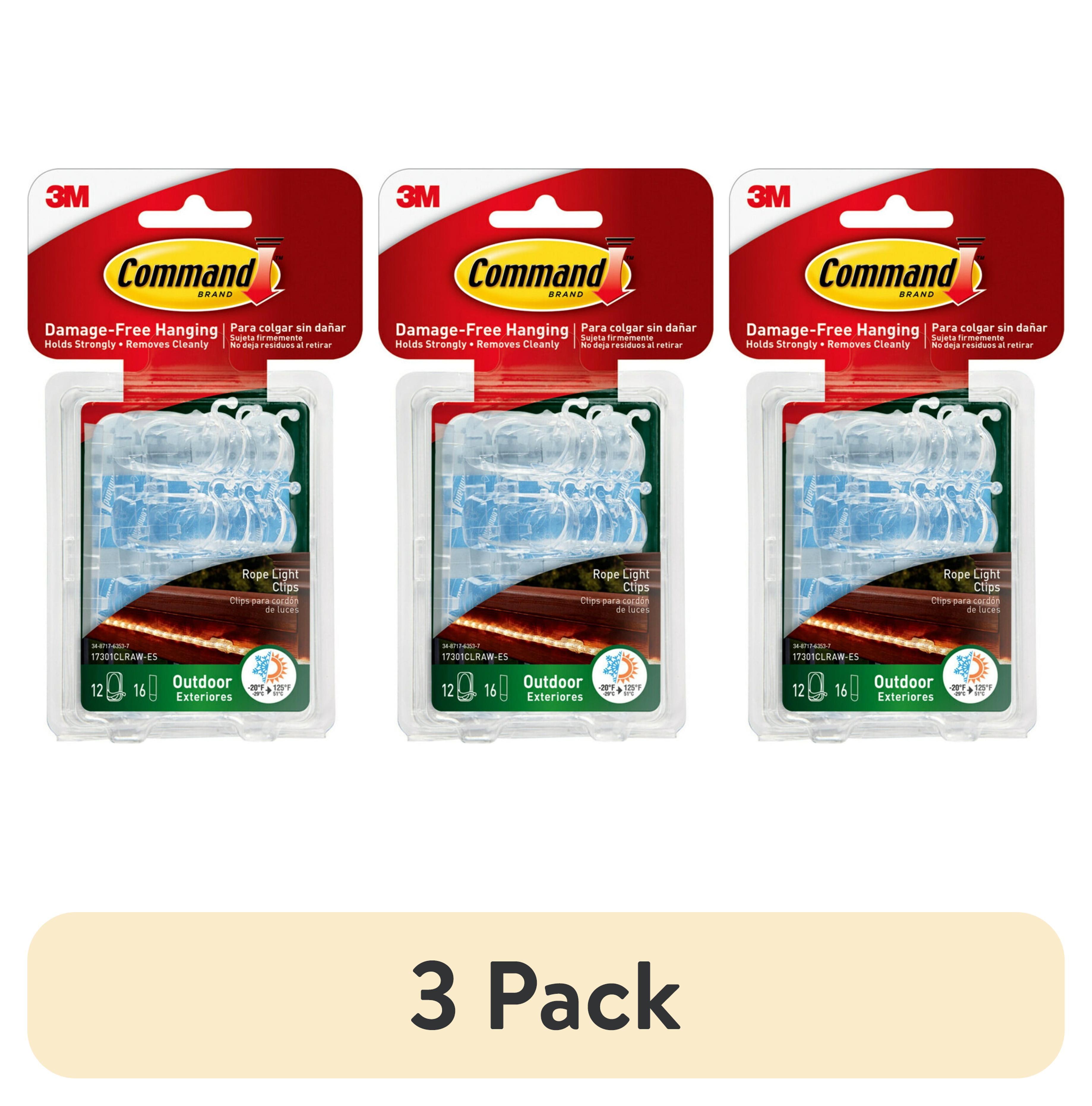 Command Outdoor Rope Light Clips, Clear, Hang Lights, 12 Clips and 16 Strips, Holiday Decorations