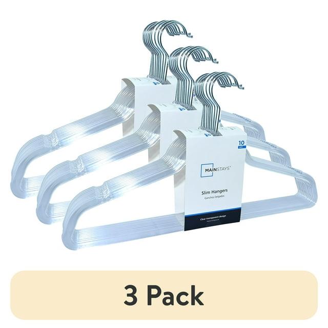 (3 pack) Mainstays Plastic Hangers, Space Saving Slim Swivel Clothing Hangers, 10 Pack, Clear