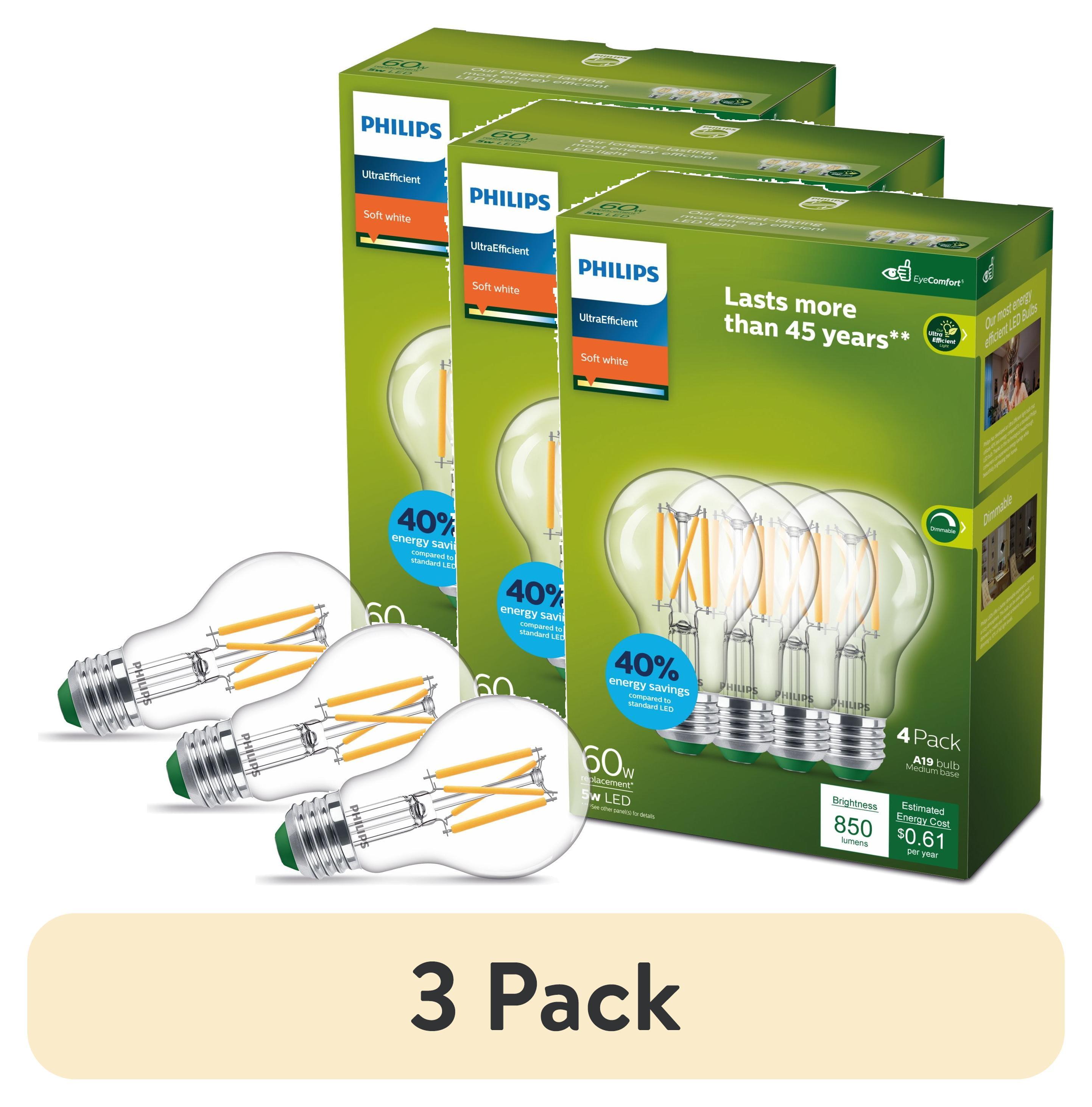 Philips 4pk 60W A19 Ultra Efficient Soft White Clear