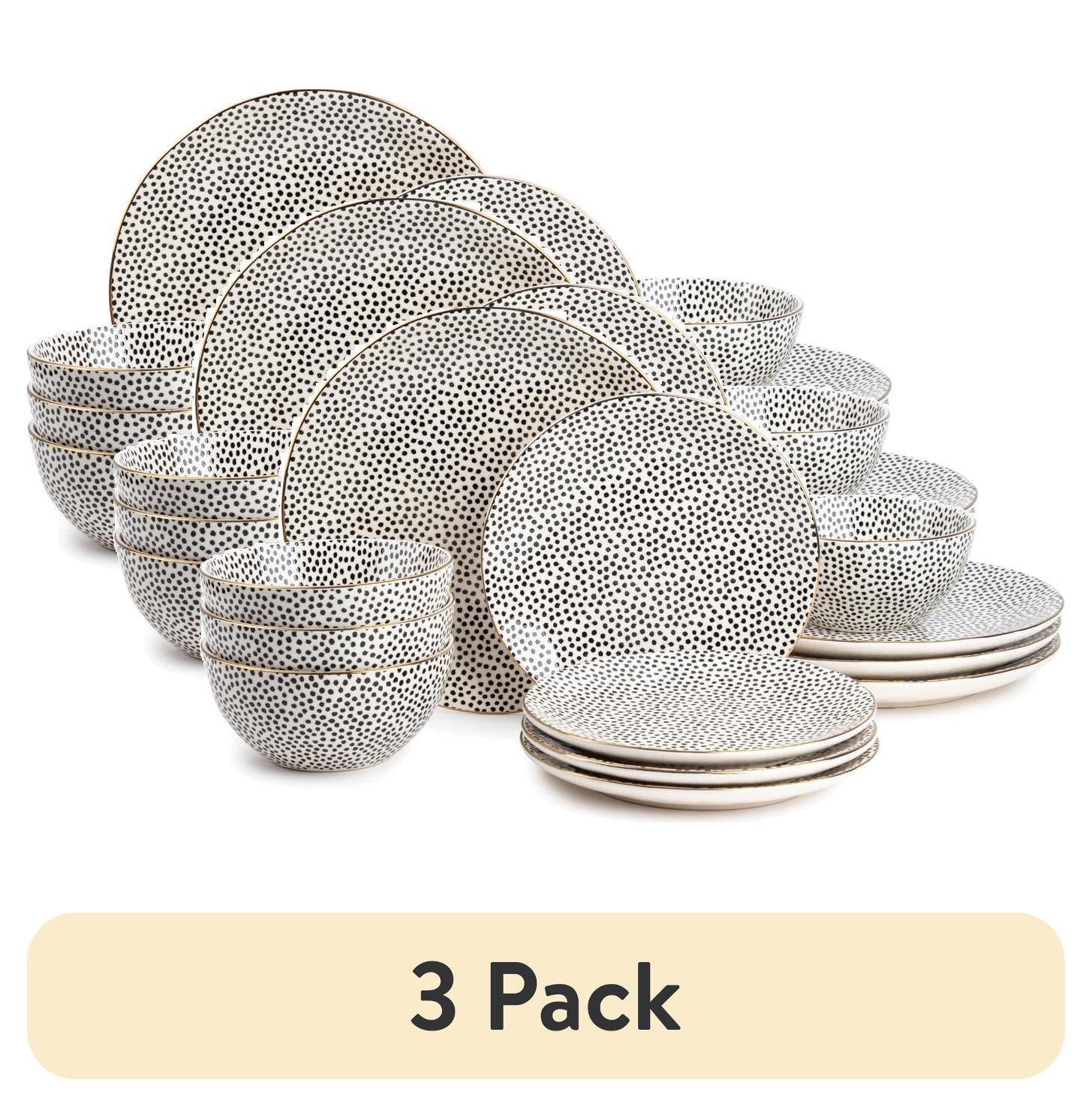 Thyme & Table 12-Piece Dinnerware Stoneware Set, Black & White Dot Collection