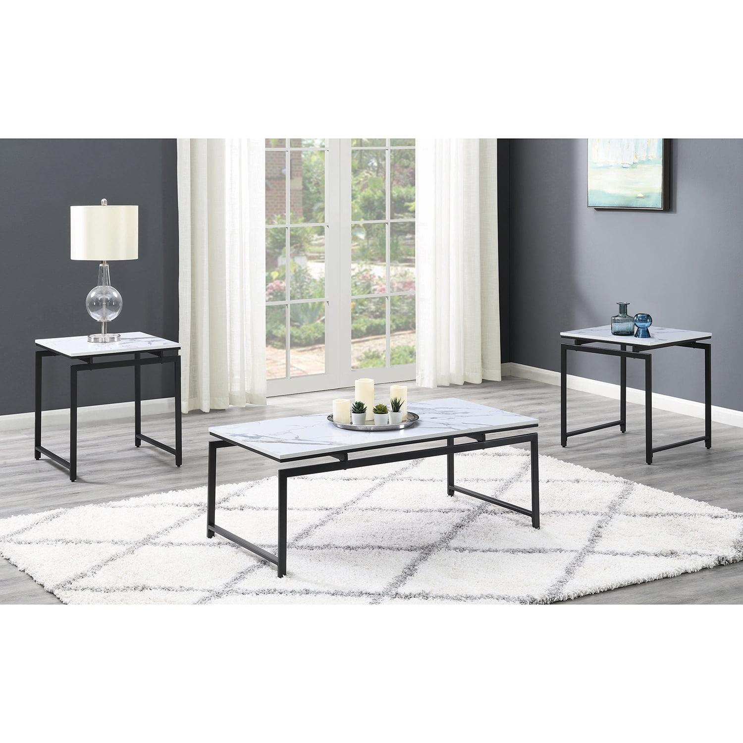 48'' Black and White Faux Marble 3-Piece Occasional Table Set