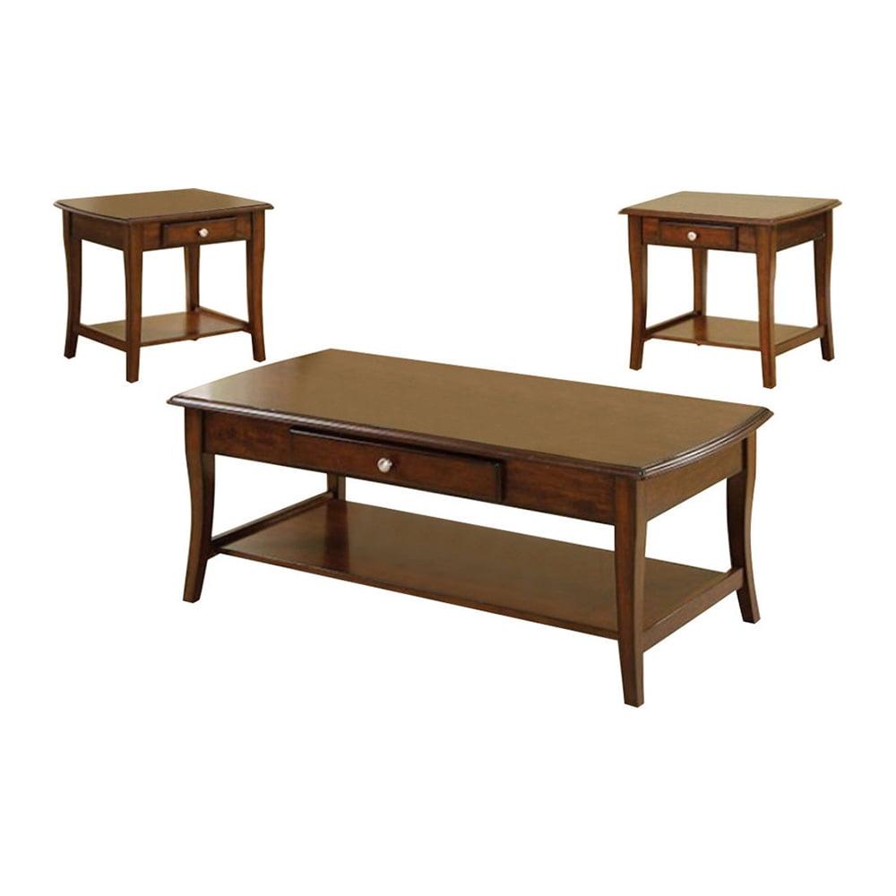 Transitional Brown Oak 3-Piece Coffee and End Table Set