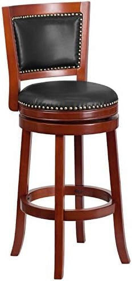 Dark Cherry Wooden Swivel Stool with Walnut LeatherSoft Seat