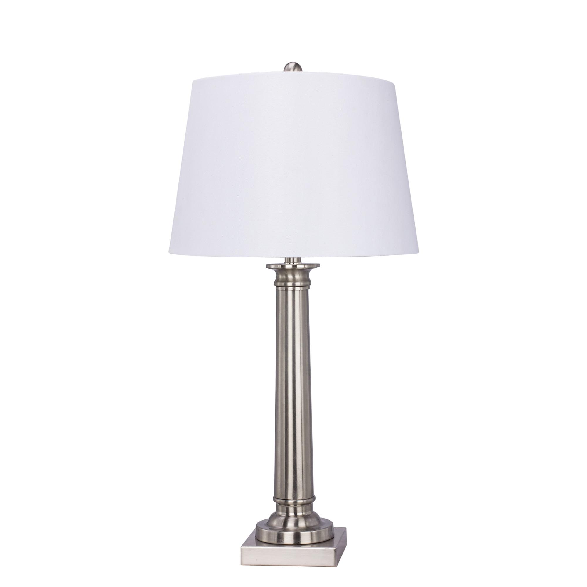 30.5" Brushed Steel Table Lamp with White Linen Shade