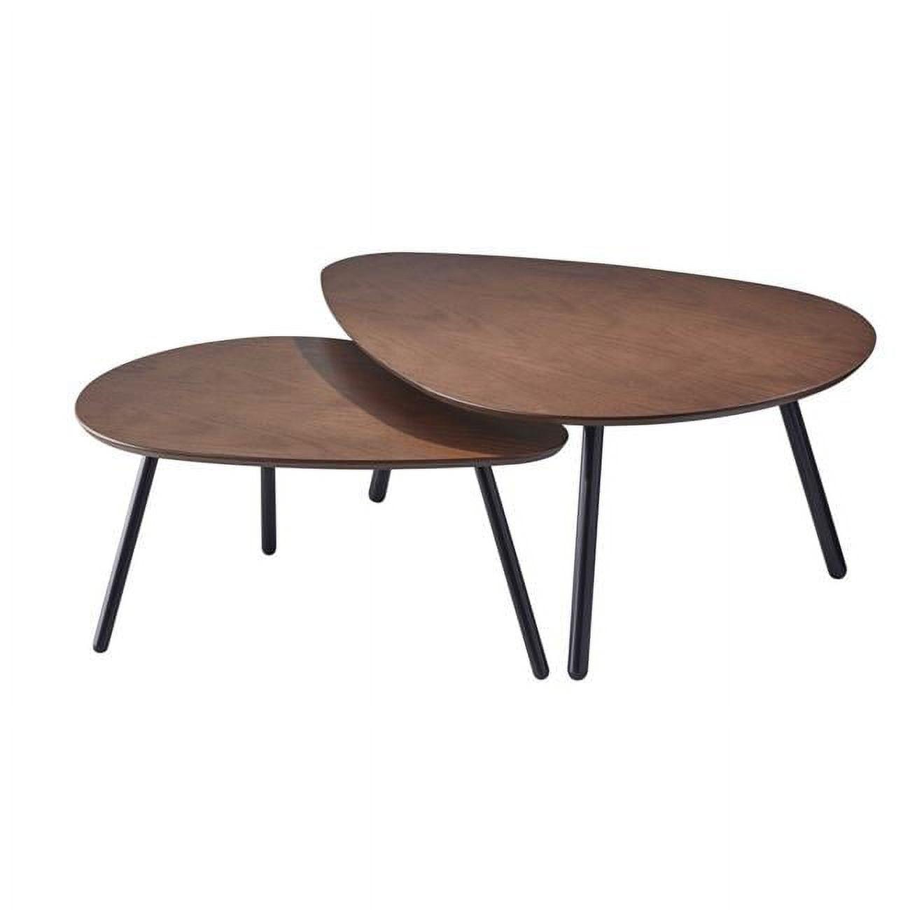 Walnut Oak Veneer Round Nesting Coffee Table with Matte Black Legs