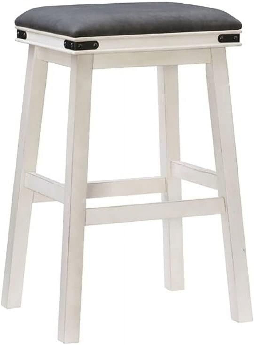 Serrano 30" Traditional White Rubberwood Barstool with Gray Faux Leather Seat