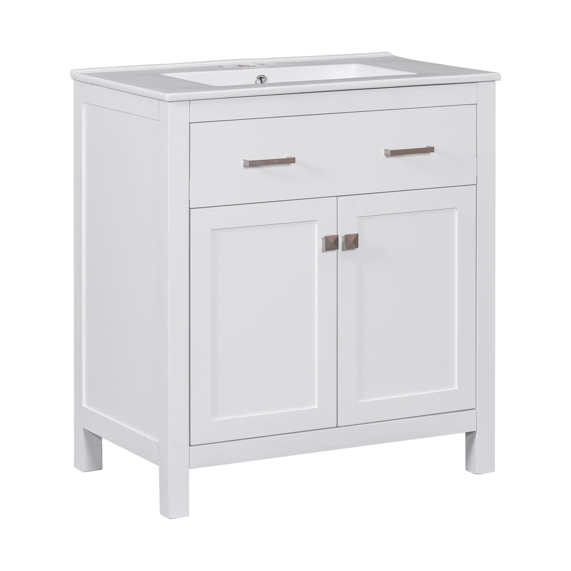 30" White MDF Freestanding Bathroom Vanity with Ceramic Sink