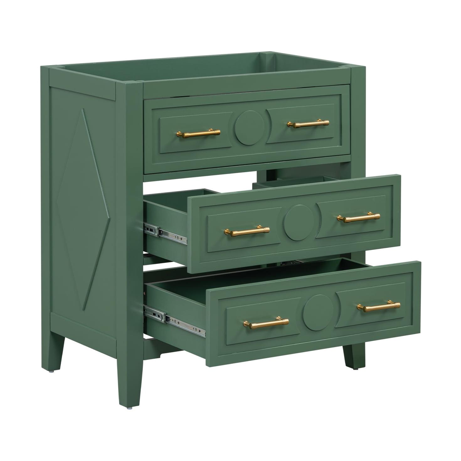 Green 30'' Solid Wood Frame Bathroom Vanity with Gold Handles