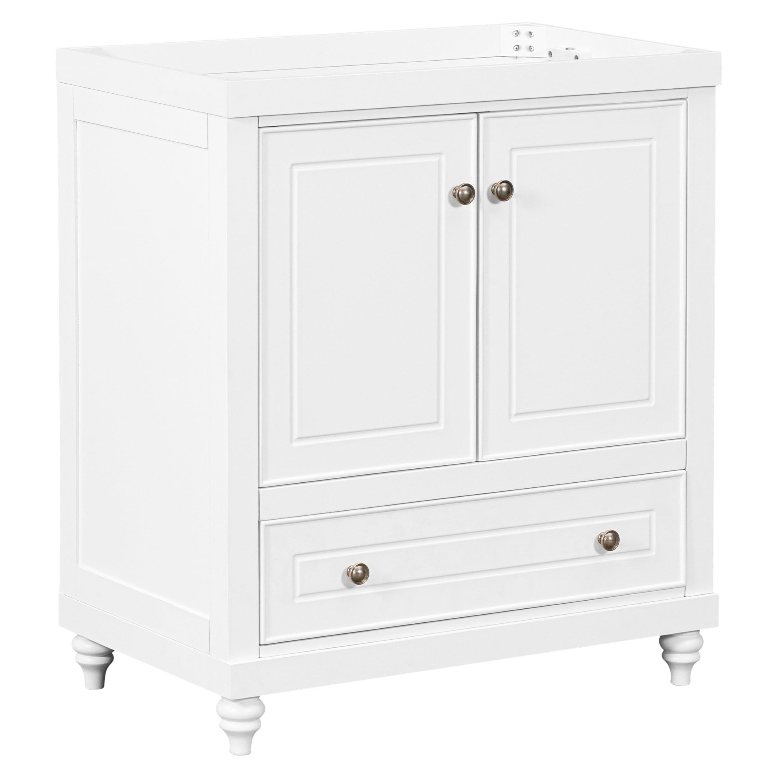 30" Bathroom Vanity without Sink, Base Only, Cabinet with Doors and Drawer, Solid Frame and MDF Board, White