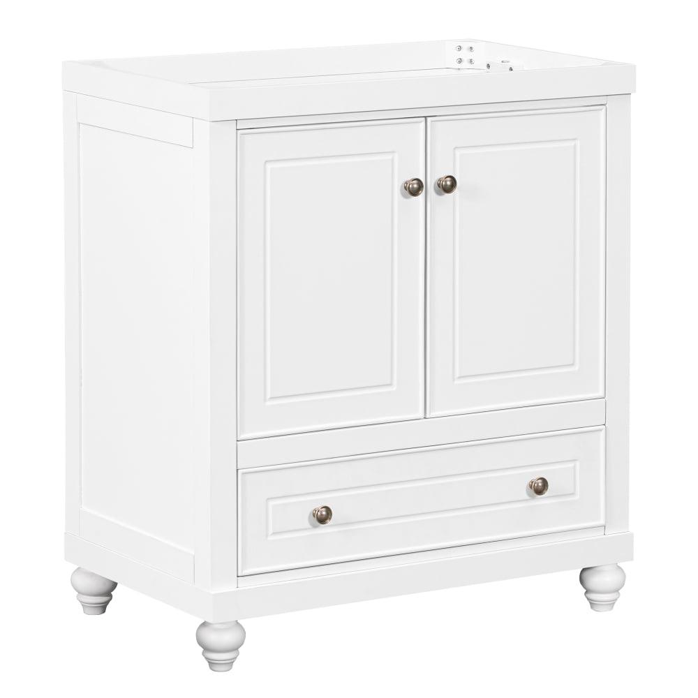 30" Bathroom Vanity without Sink, Base Only, Cabinet with Doors and Drawer, Solid Frame and MDF Board, White