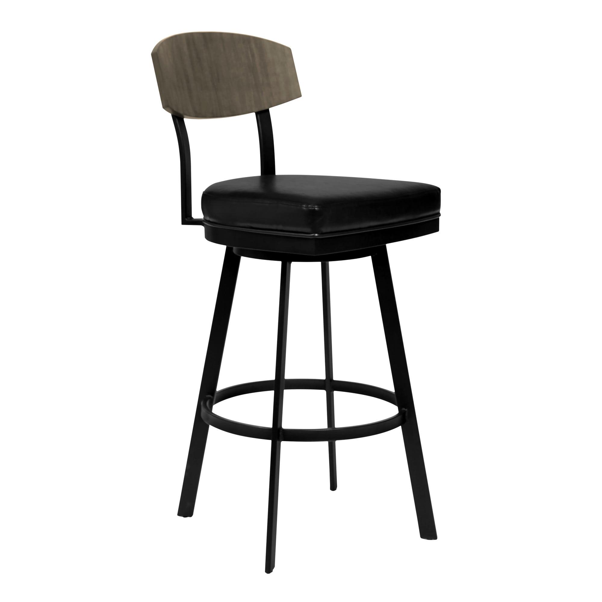 Mid-Century Modern 30" Swivel Barstool in Matte Black with Grey Walnut Accent