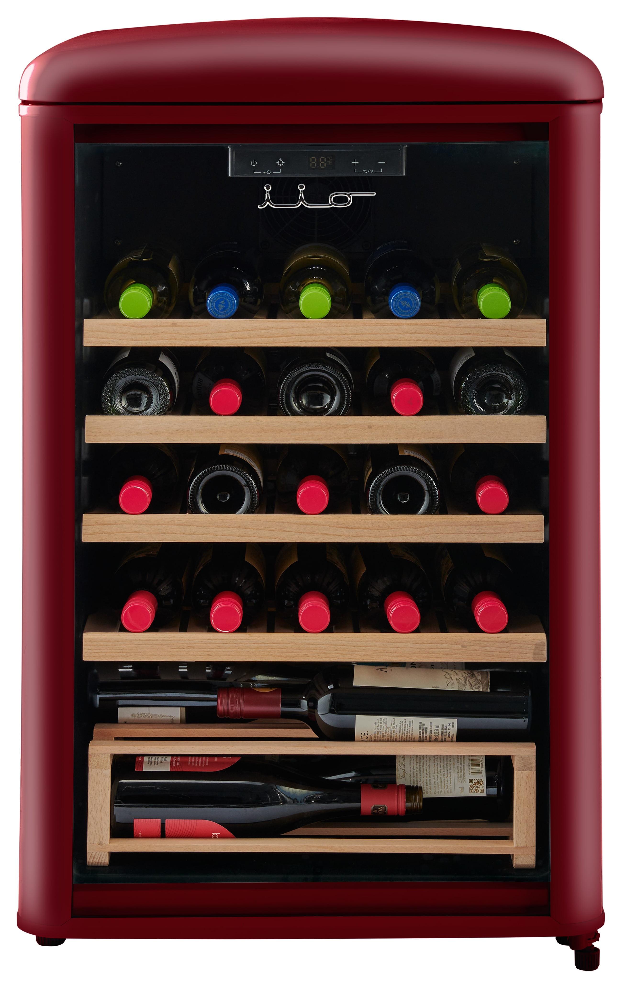 iio 30 Bottle Freestanding Retro Wine Cooler with Wooden Shelves