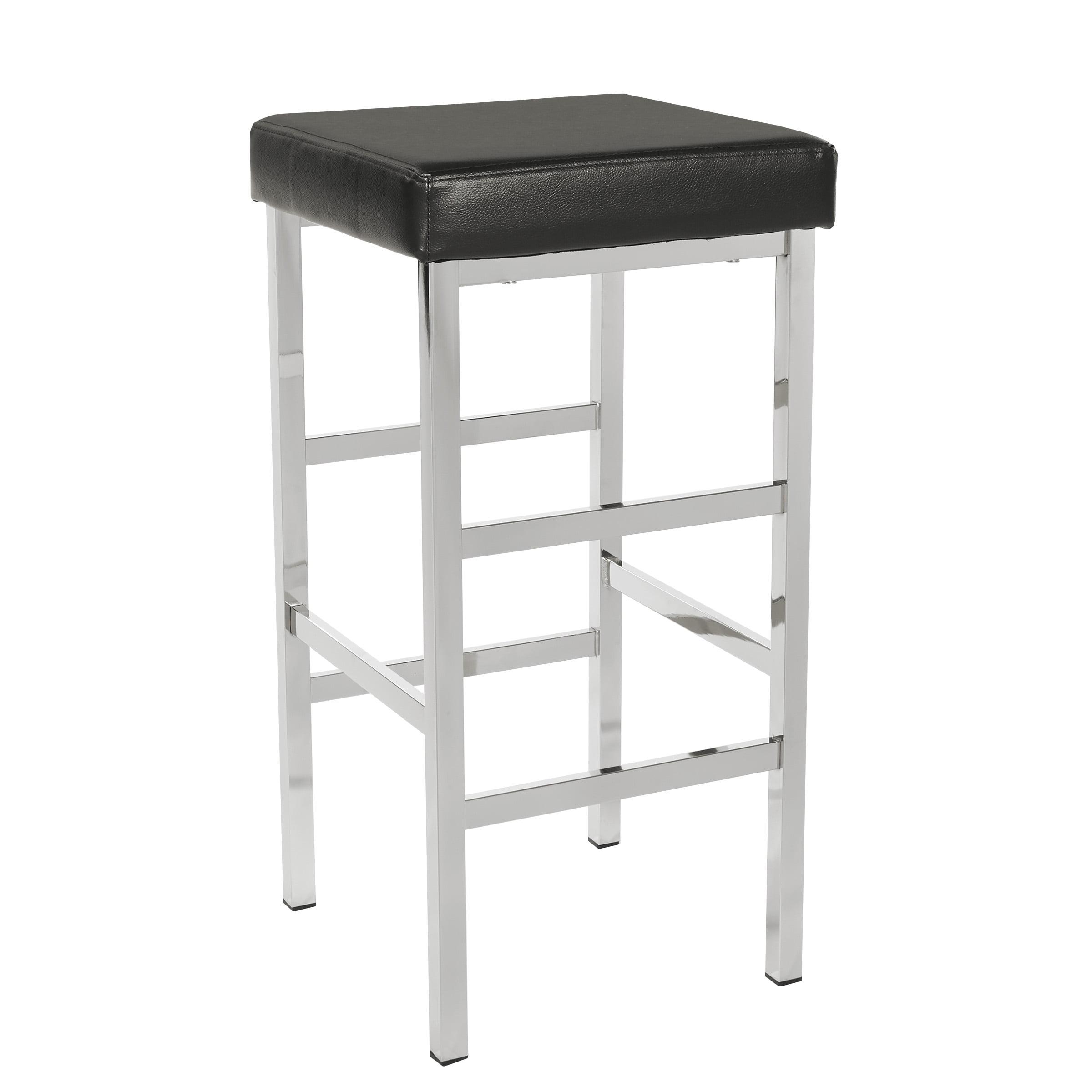 30" Black Vinyl and Chrome Backless Bar Stool