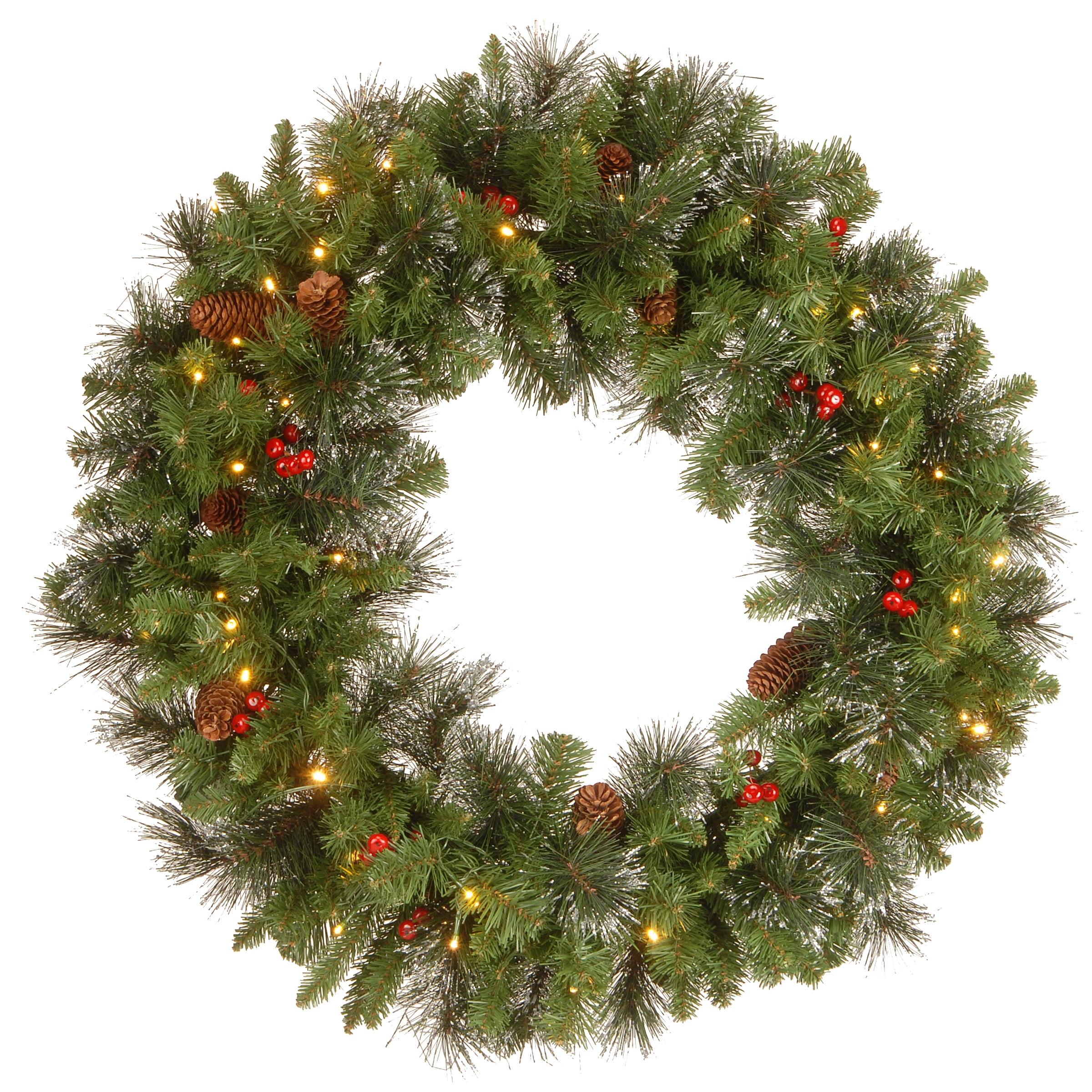 30" Prelit LED Crestwood Spruce Artificial Wreath Warm White Lights - Nationa Tree Company