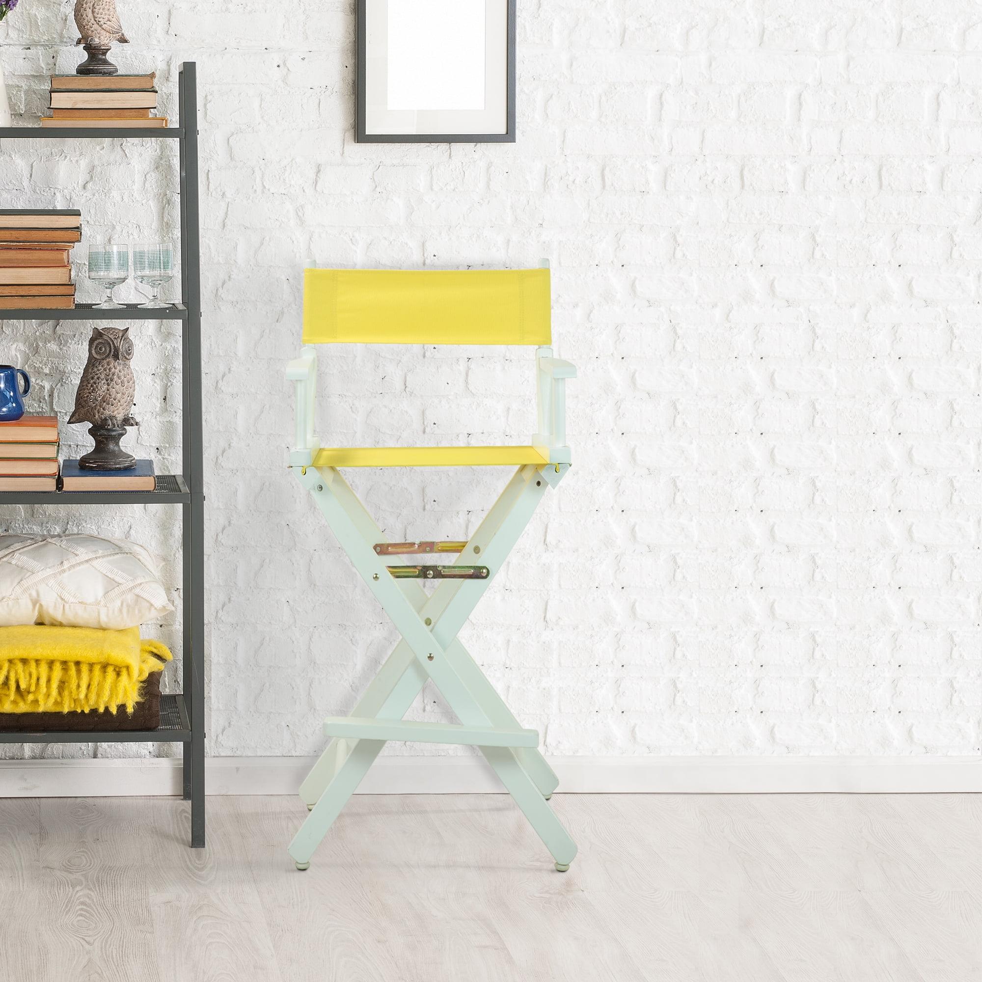 30" White Wood Director's Chair with Yellow Canvas