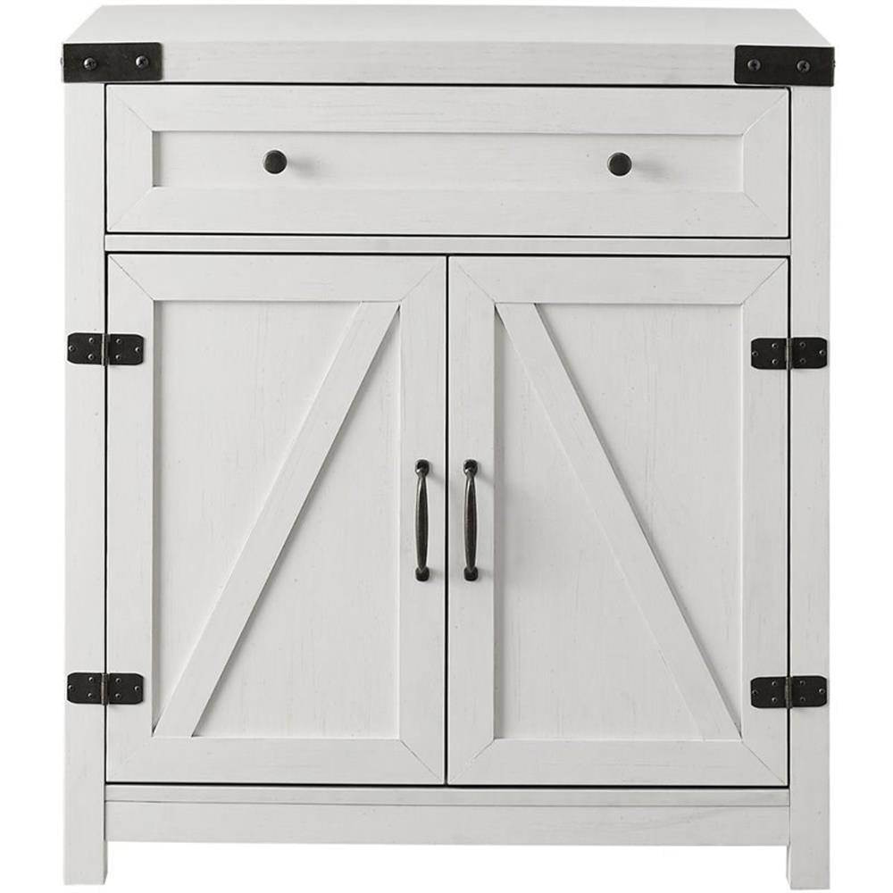 Walker Edison Modern Farmhouse 2 Barn Door Accent Cabinet, Brushed White