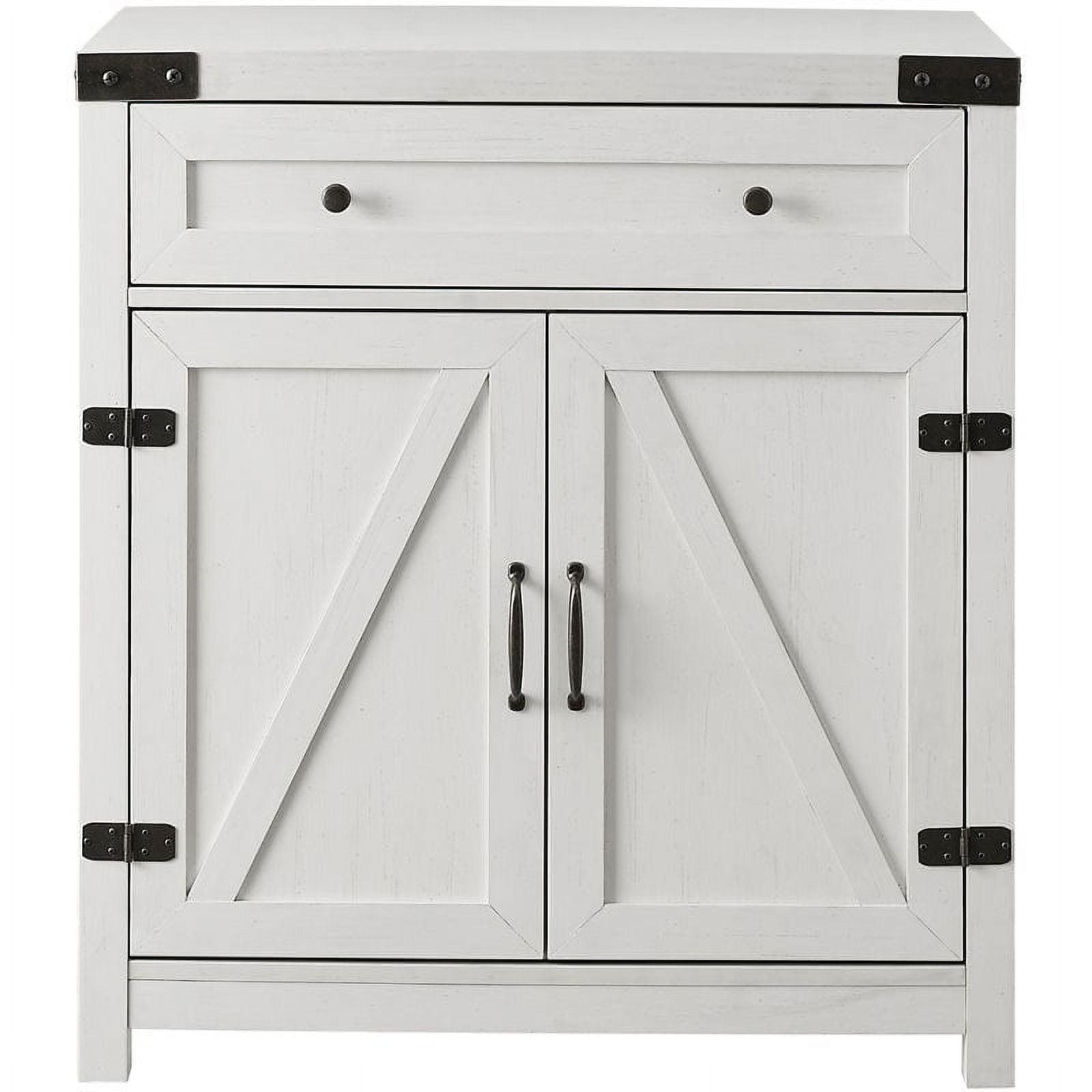 30" Brushed White Farmhouse Barn Door Accent Cabinet with Adjustable Shelves