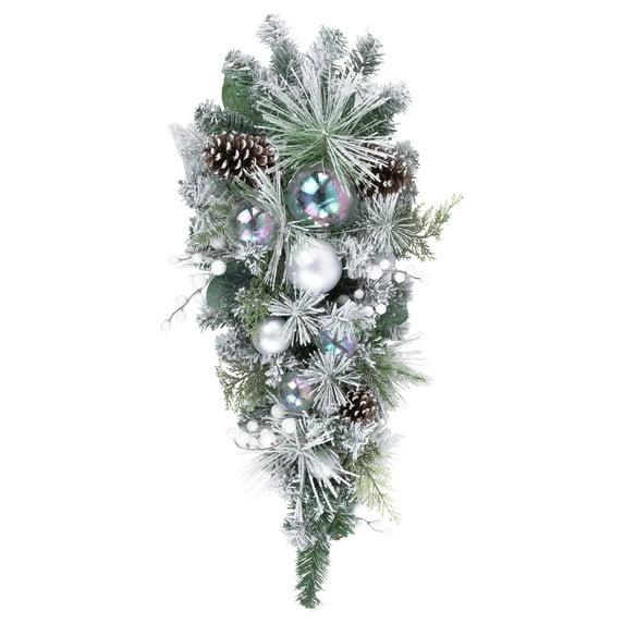Northlight Seasonal 30" Flocked Pine Artificial Christmas Teardrop Swag with Iridescent Ornaments - Unlit