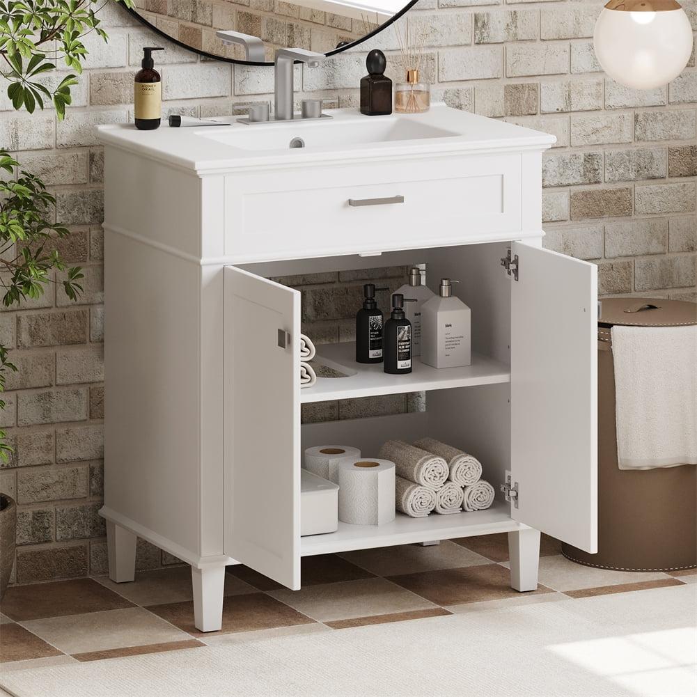 Tryimagine 30-Inch Bathroom Vanity With Ceramic Basin,  Soft Close Door And Adjustable Shelves