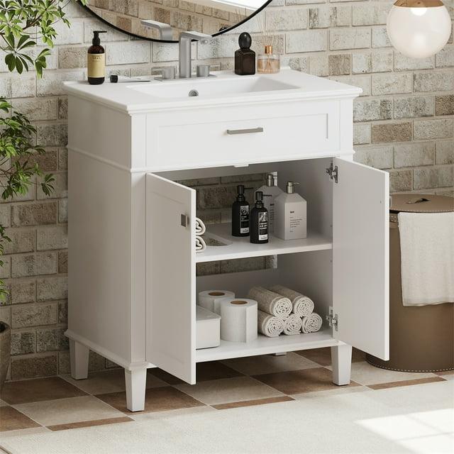 Tryimagine 30-Inch Bathroom Vanity With Ceramic Basin,  Soft Close Door And Adjustable Shelves