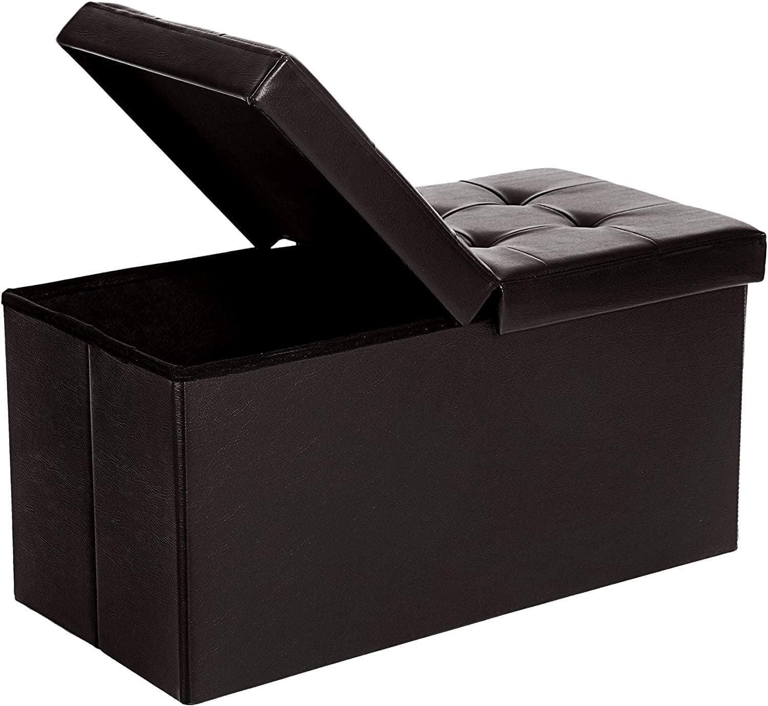 SONGMICS 30 Inches Folding Storage Ottoman Bench with Flipping Lid Brown