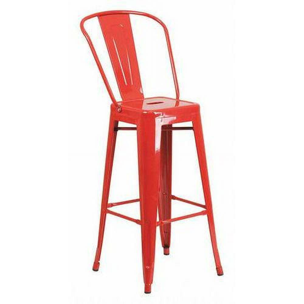 Vibrant Red Metal Indoor-Outdoor Barstool with Removable Back, 30"