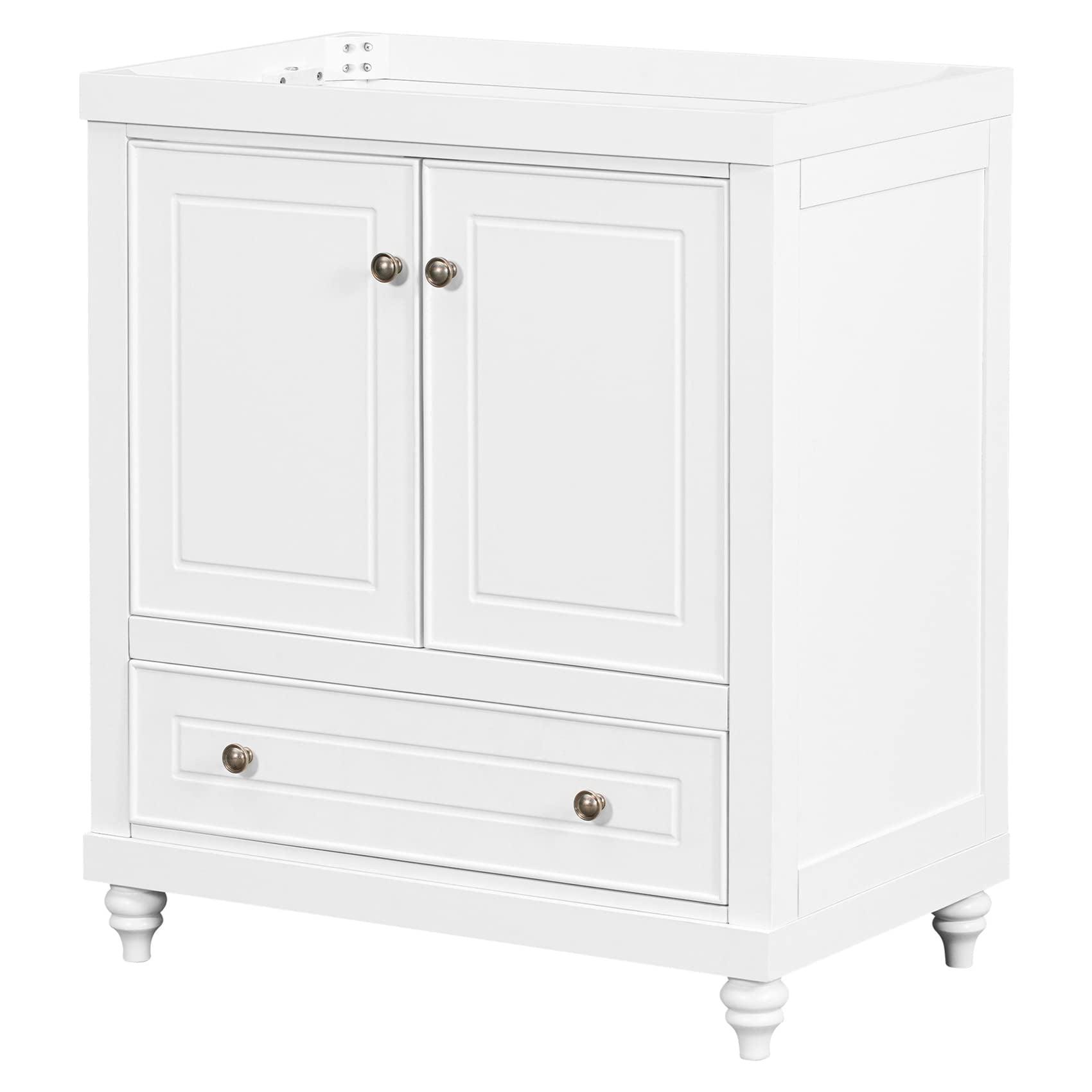 30 Inch White Solid Wood Bathroom Vanity Base with Drawer