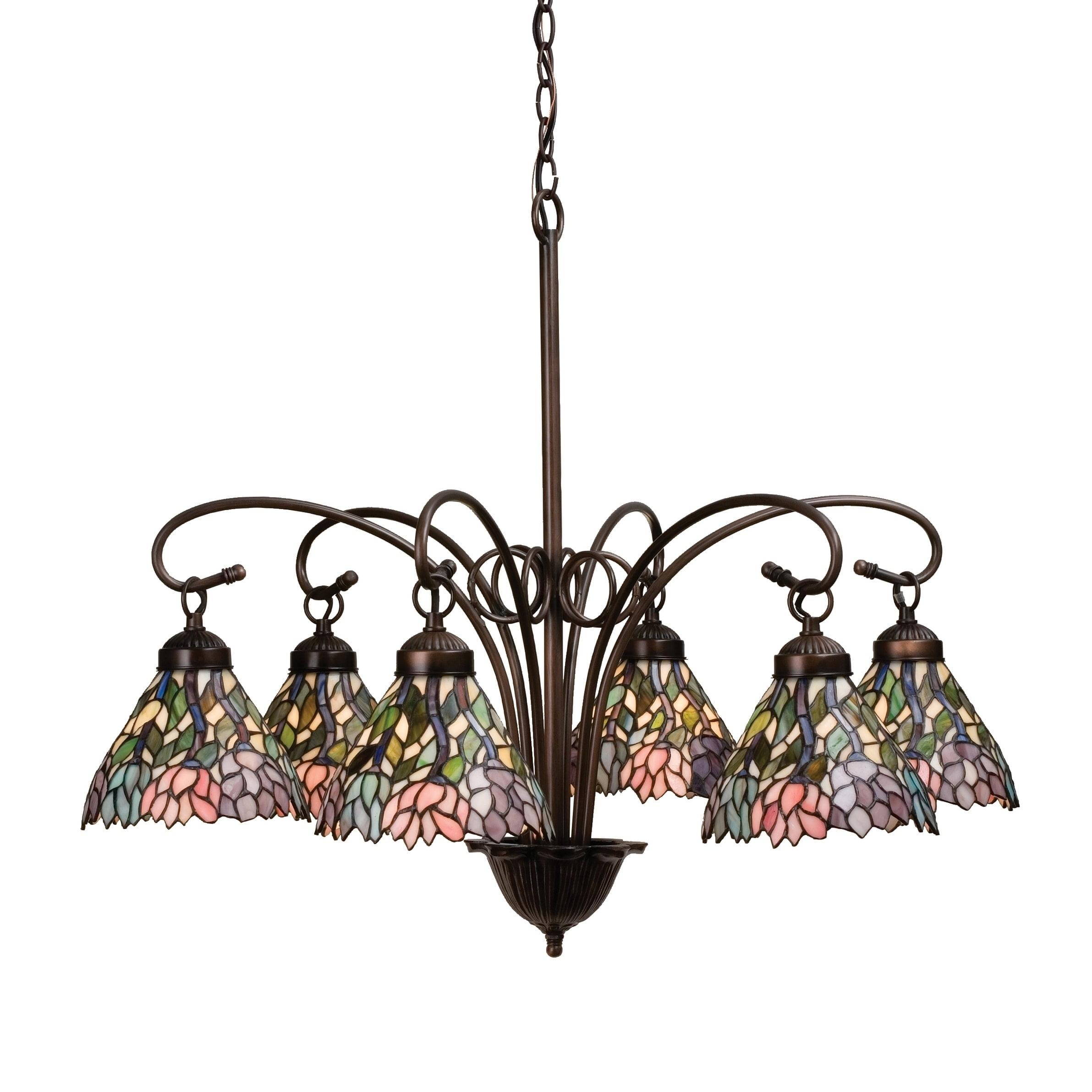 Elegant Wisteria 6-Light Bronze & Crystal Chandelier with Pastel Shades