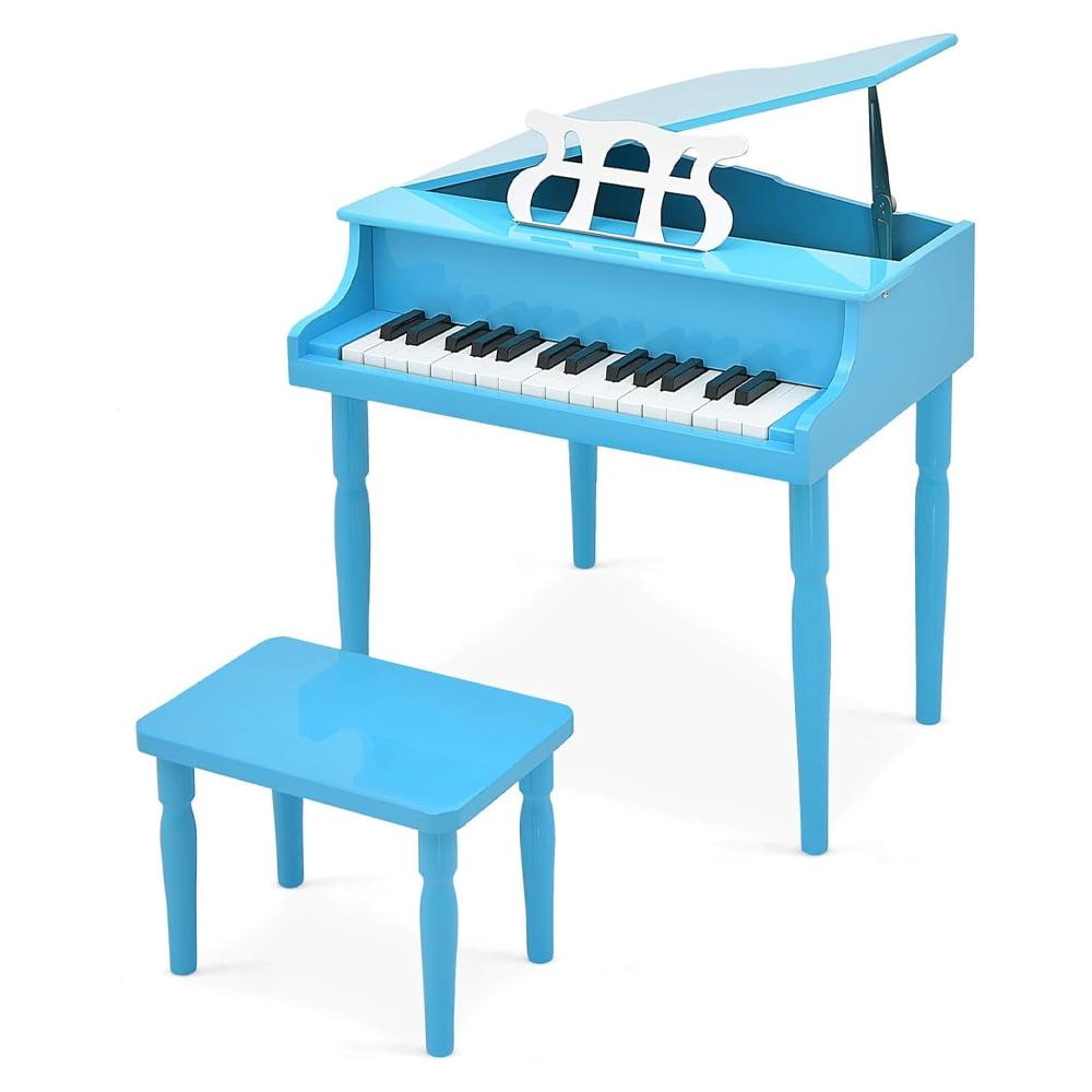 Costway 30-Key Classic Baby Grand Piano Toddler Toy Wood with Bench & Music Rack Blue