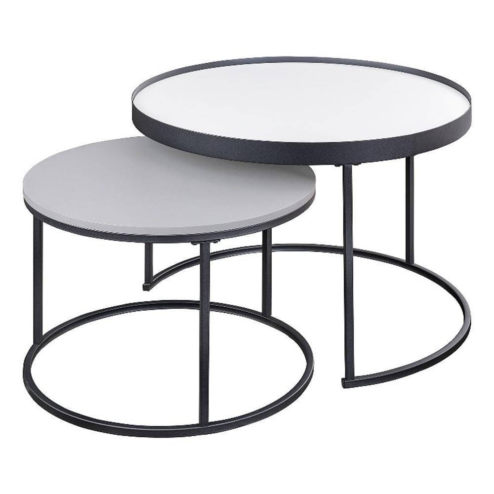 Gray Round Wood and Metal Nesting Coffee Tables