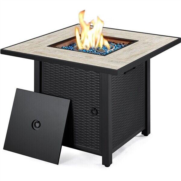 30" Outdoor Propane Gas Fire Pit Table Square Fire Table for Garden/Patio/Party