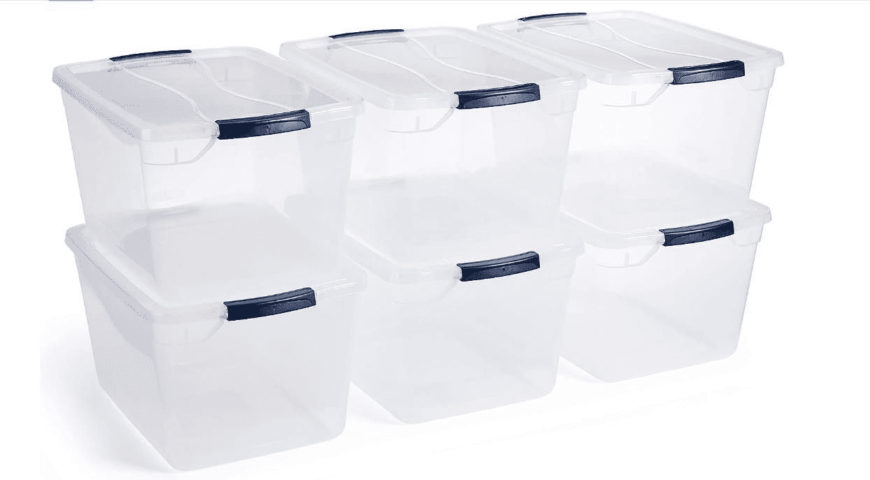 Clear 30 Quart Stackable Plastic Storage Bins with Lids, Pack of 6