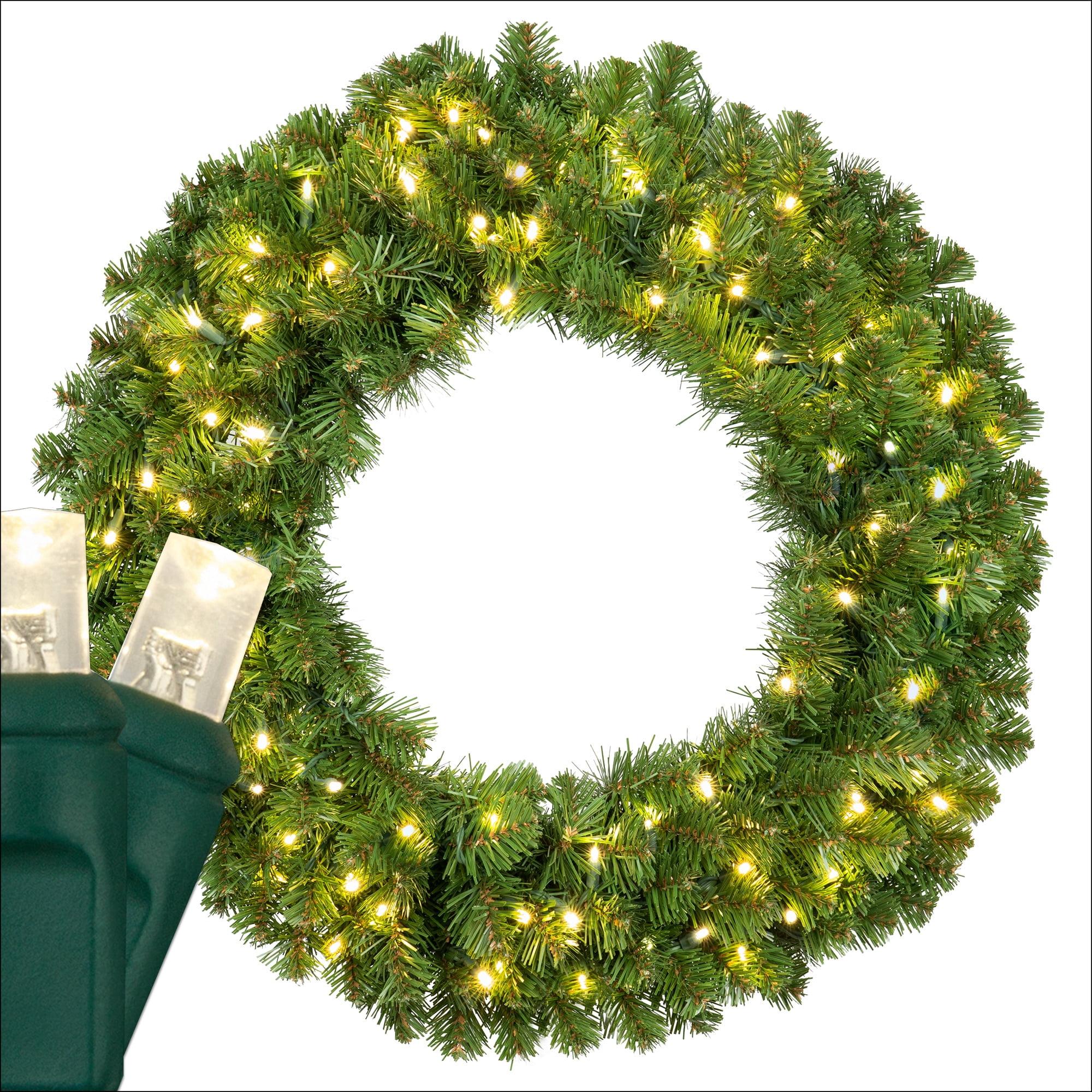 30'' Green Sequoia Fir Artificial Christmas Wreath with Warm White LED Lights