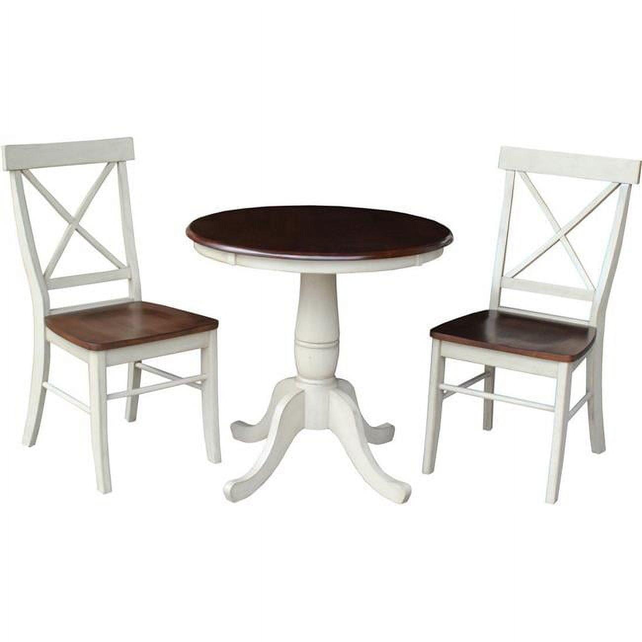 3pc 30" Dining Set Round Pedestal Dining Table Wood/Antiqued Almond & Espresso - International Concepts