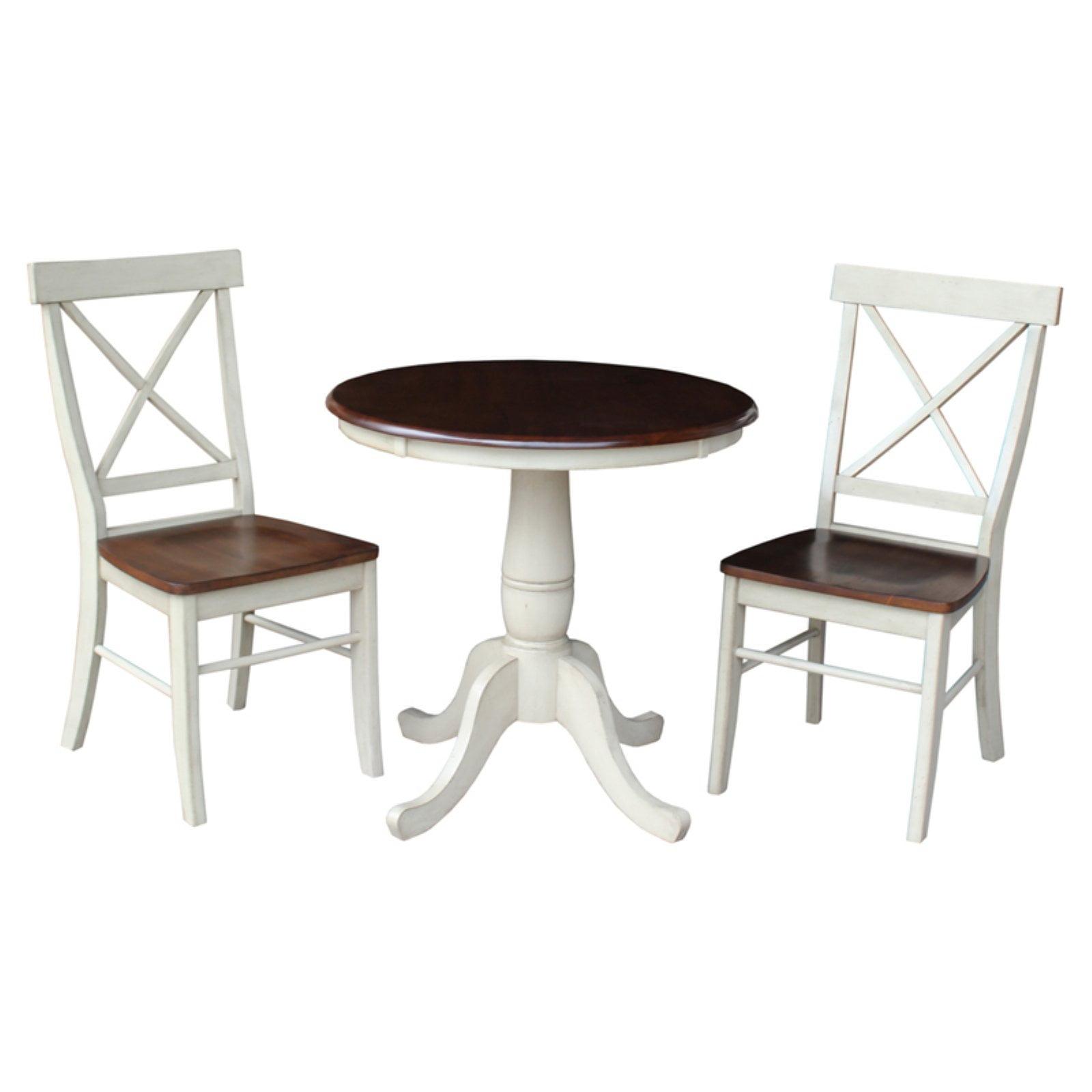 Elegant Antiqued Almond & Espresso Wood Dining Set with 2 X-Back Chairs