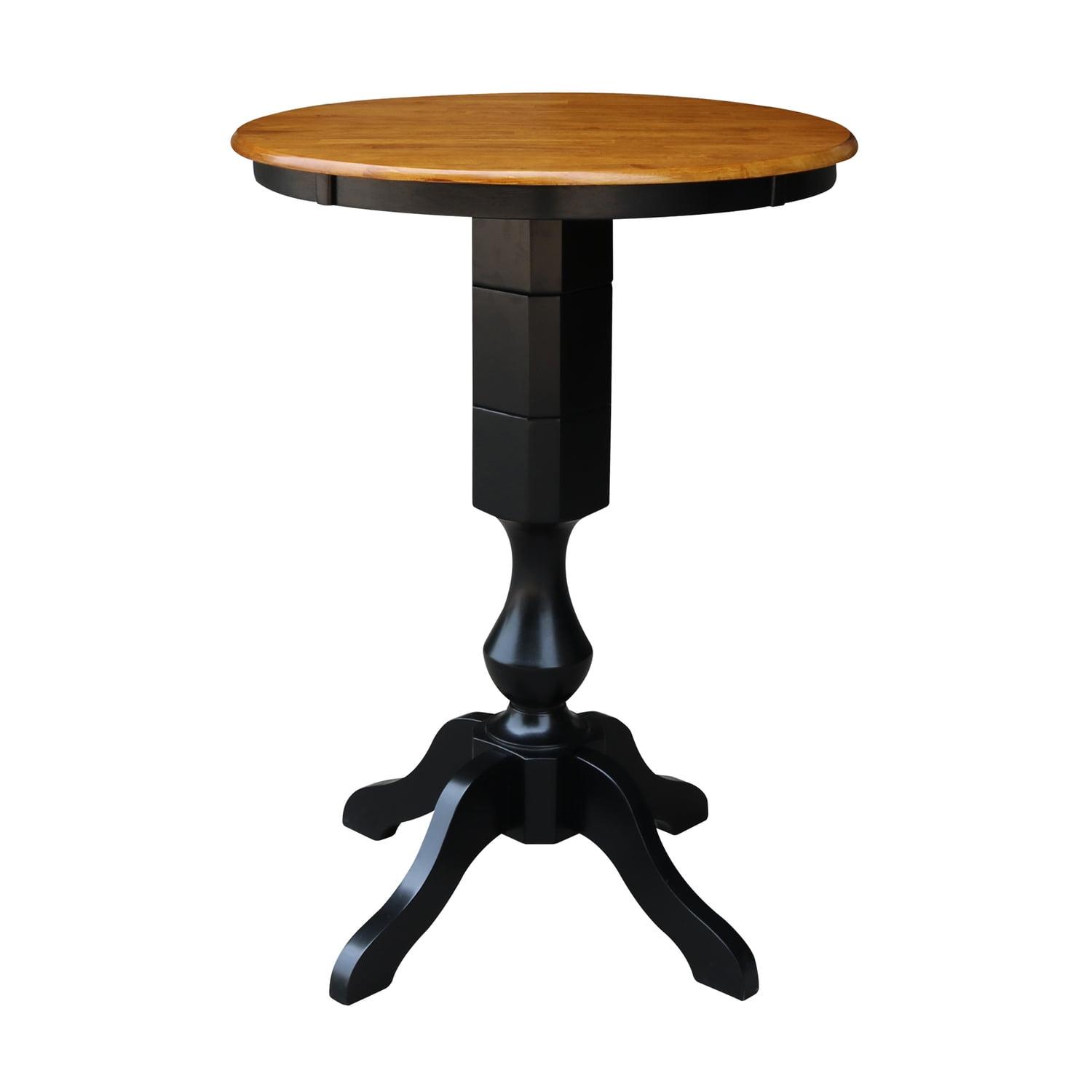 Traditional 30" Round Black and Cherry Wood Pedestal Bar Table