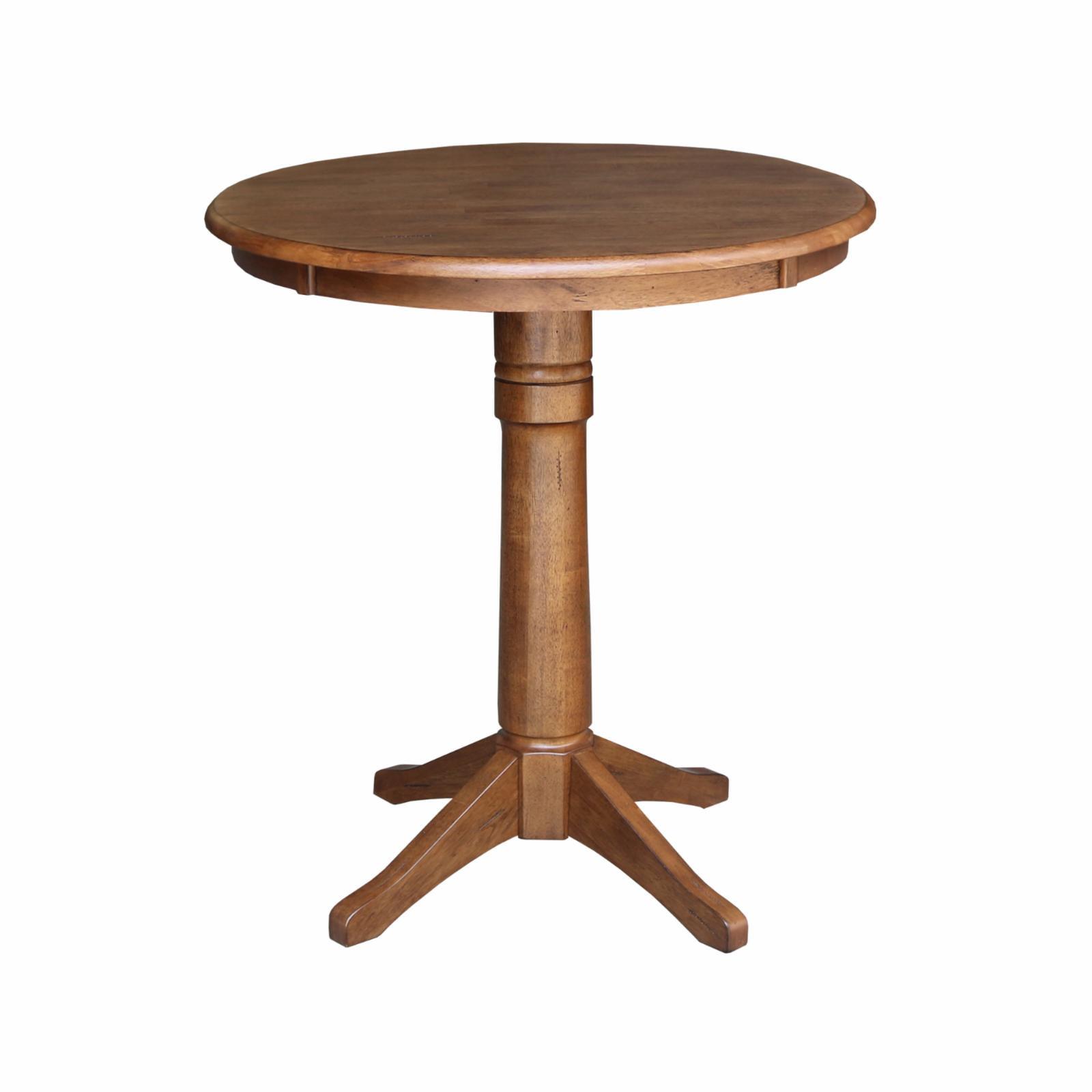 Distressed Oak Round Solid Wood Counter Height Dining Table