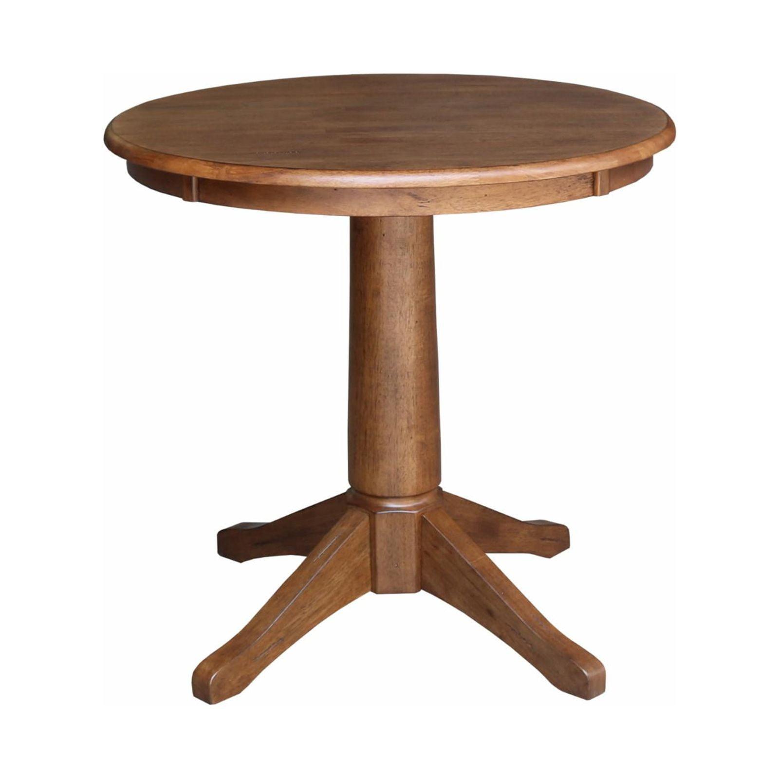 Distressed Oak 30" Round Solid Wood Pedestal Dining Table