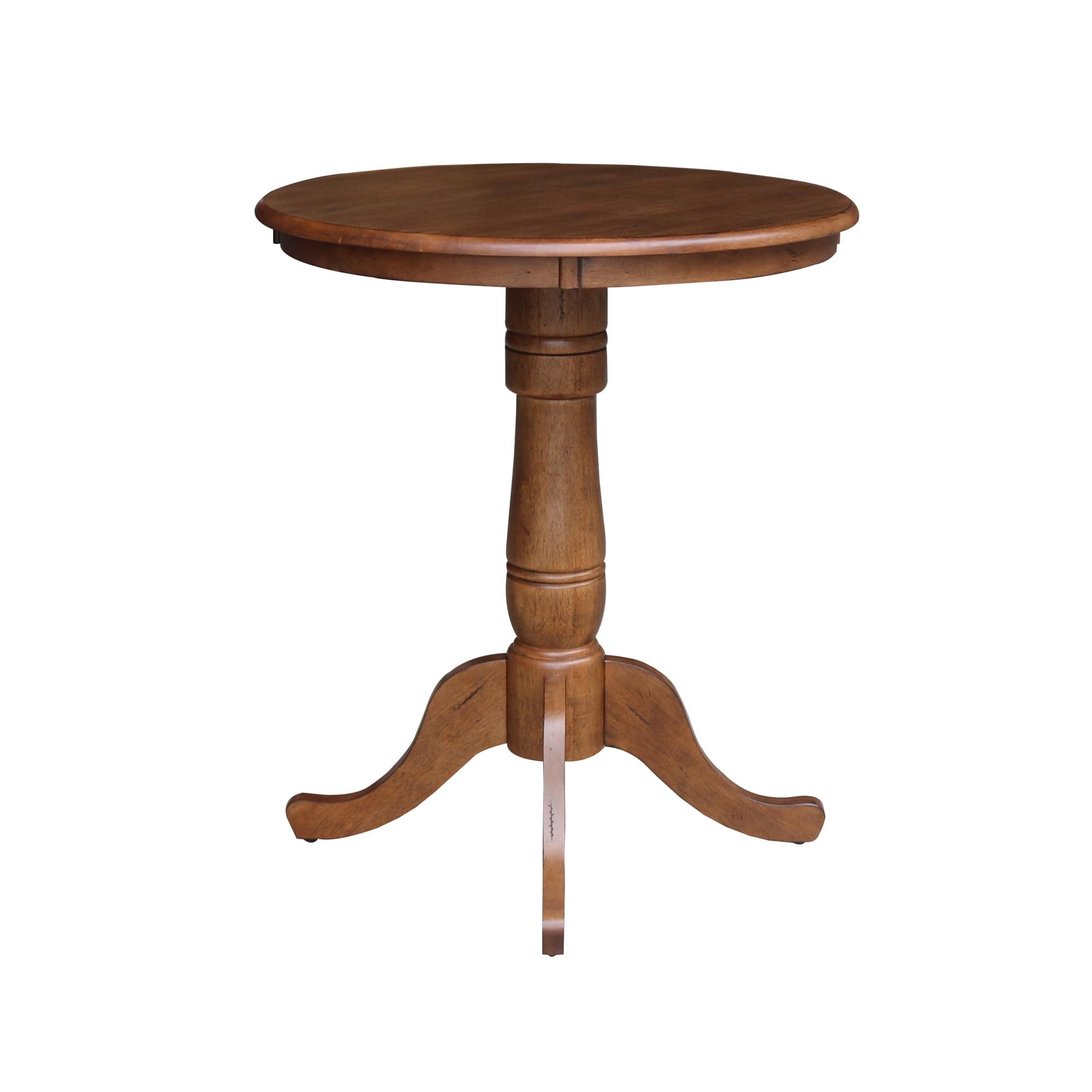 Distressed Oak Round Extendable Bar Height Pedestal Table