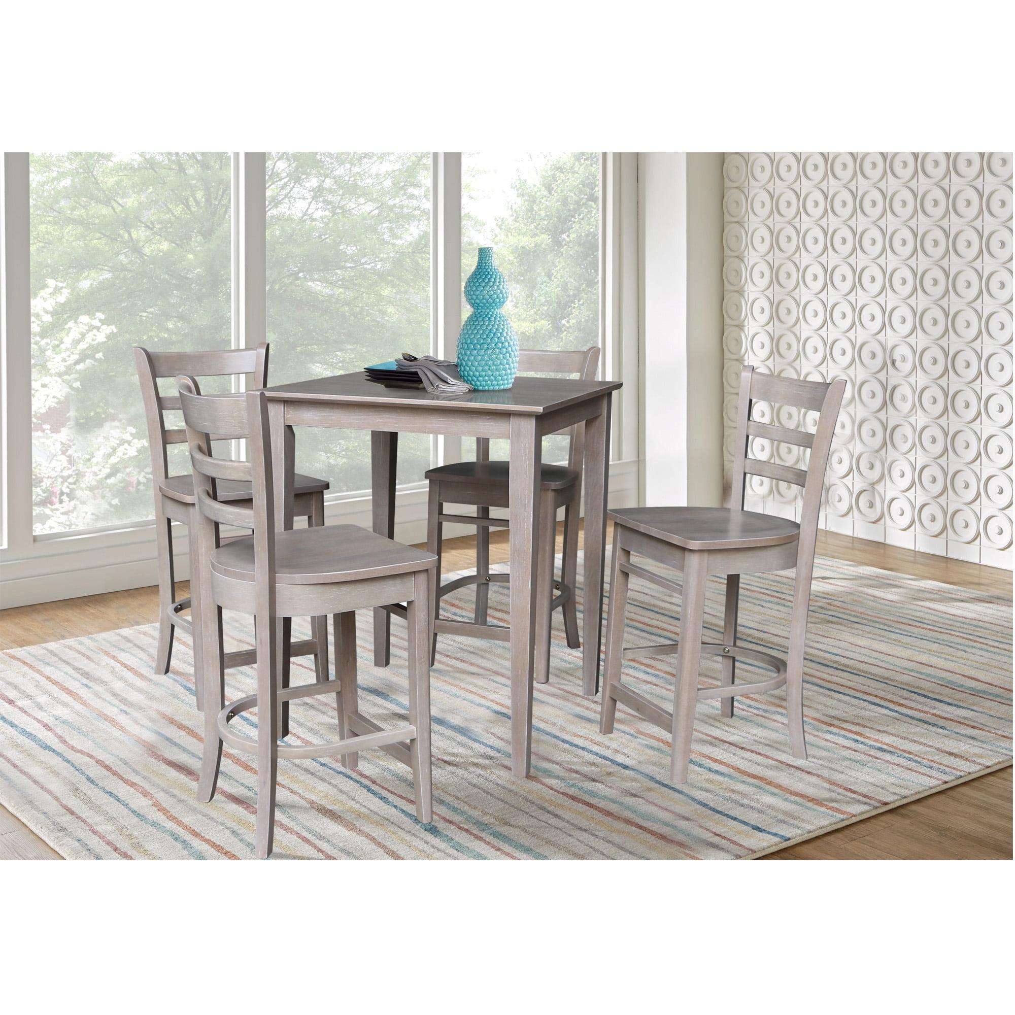 Washed Gray Taupe Solid Wood 5-Piece Counter Height Dining Set