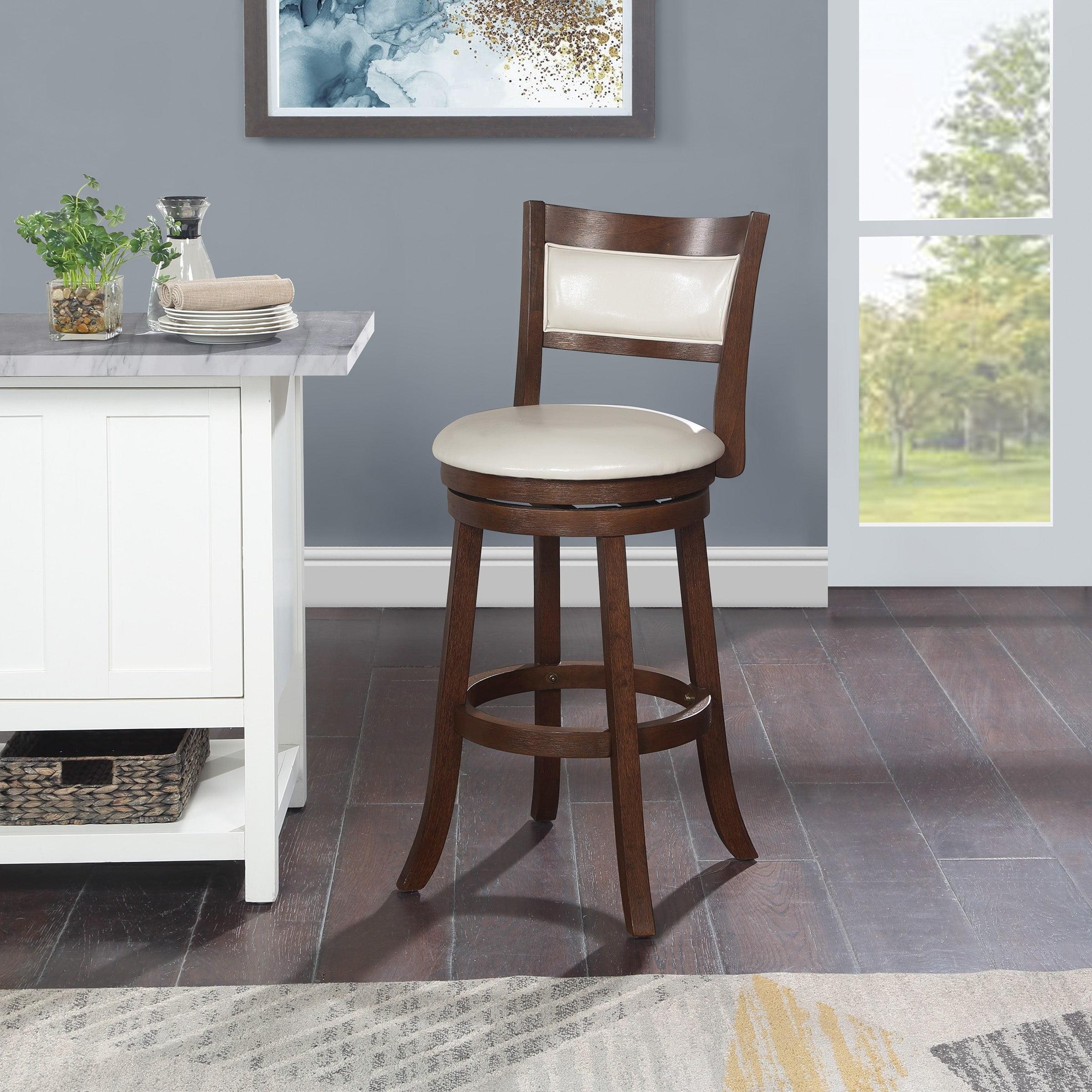 30" Swivel Stool in Cream Faux Leather with Dark Walnut Finish