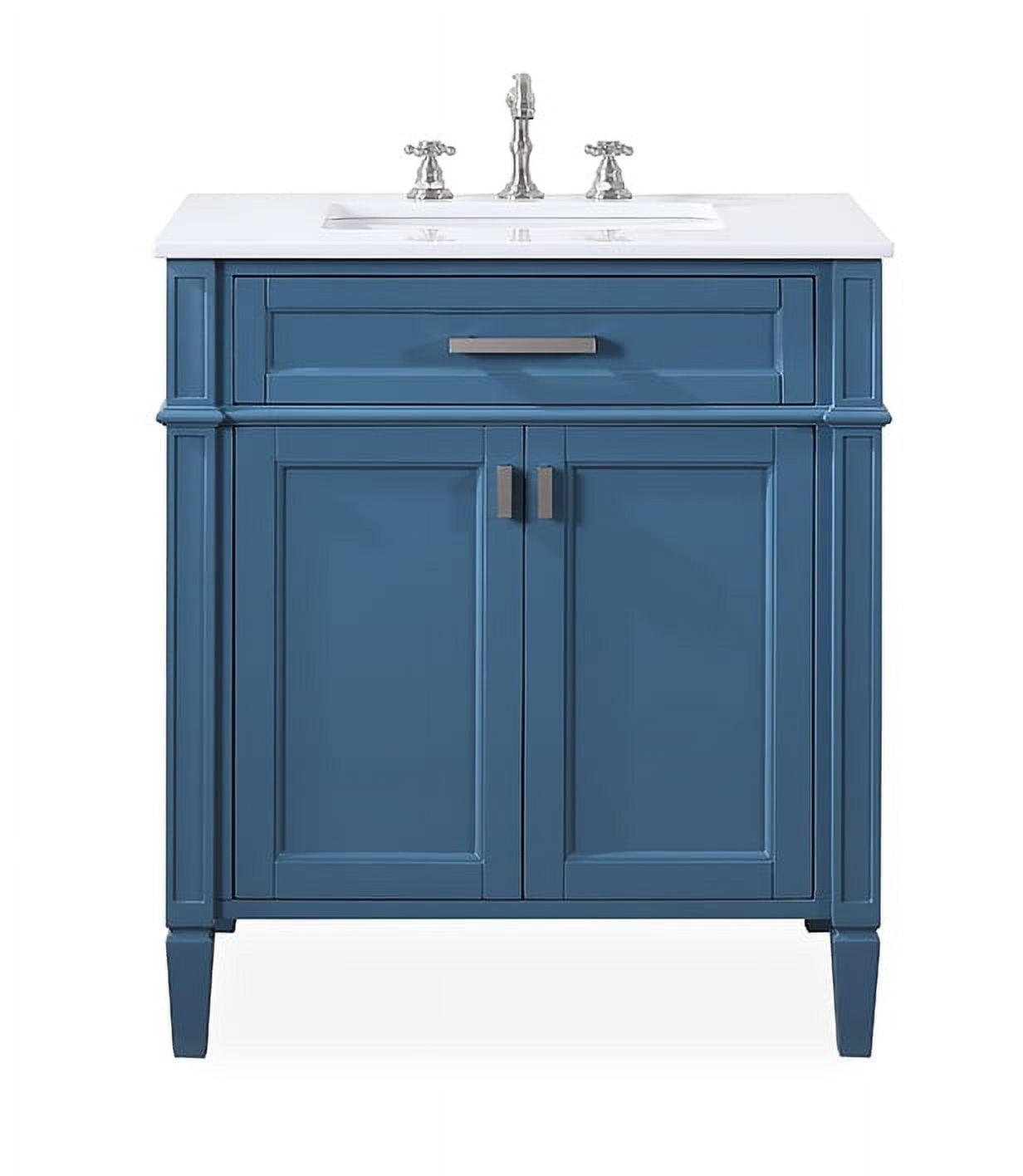 30'' Teal Blue Birch Single Vanity with Quartz Top