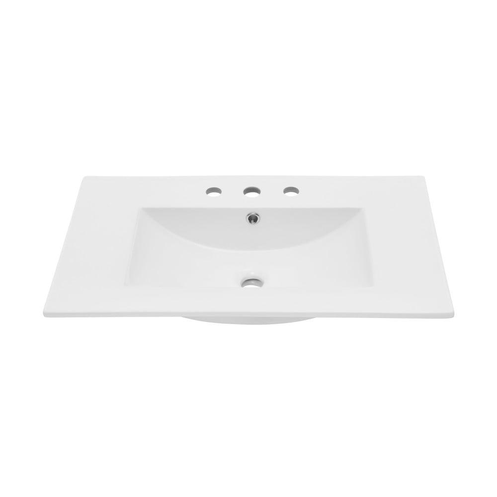 White Ceramic 30" Vanity Top Bathroom Sink with Three Holes