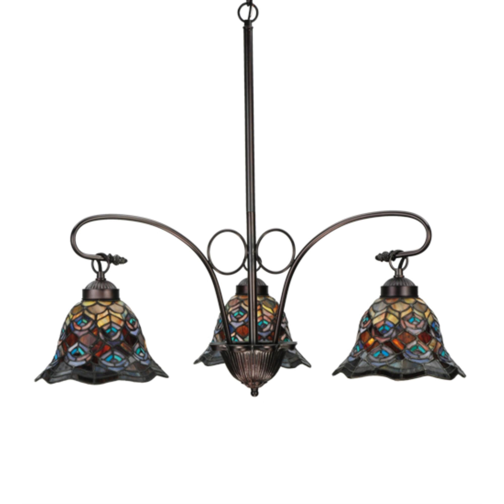 Tiffany Peacock Feather 3-Light Chandelier in Mahogany Bronze