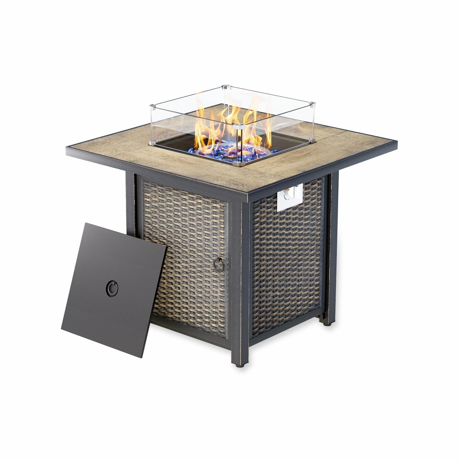 30" Outdoor Propane Gas Fire Pit Table Square Fire Table for Garden/Patio/Party