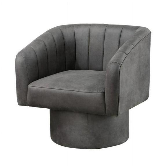 Kate 30 Inch Accent Chair, 360 Swivel Seat, Vegan Faux Leather, Dark Gray - Saltoro Sherpi