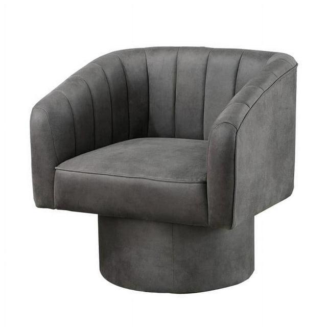 Kate 30 Inch Accent Chair, 360 Swivel Seat, Vegan Faux Leather, Dark Gray - Saltoro Sherpi